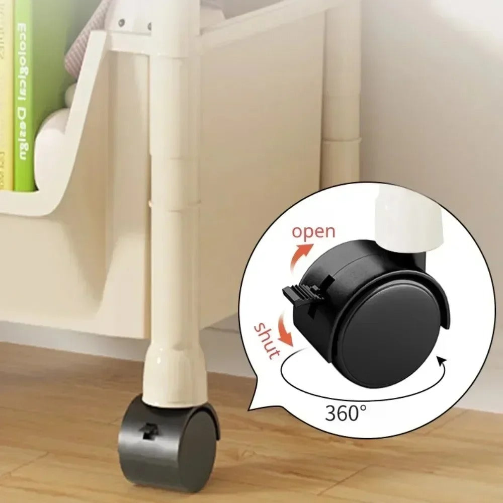 Estante de Armazenamento de Canto com Rodinhas para Cozinha, Banheiro e Sala de Estar